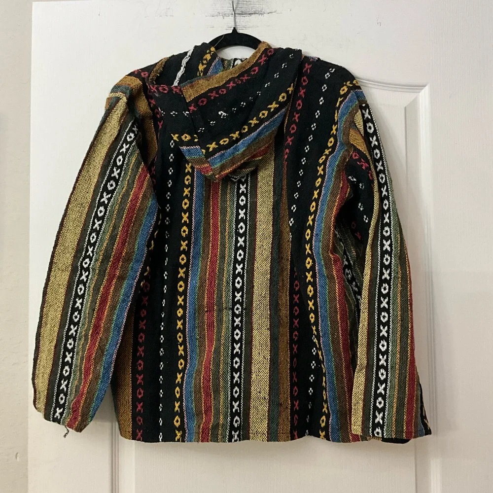 NWT Indicot premium 100% wool Baja Hoodie with Multicolor Stripes Sz L - Picture 3 of 4